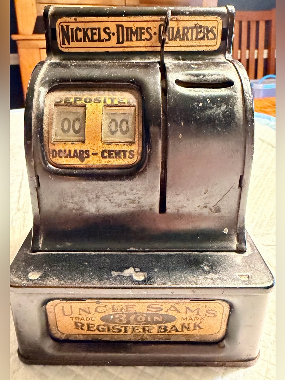 Vintage Uncle Sam's Coin Register Bank - Black & Gold Vintage Toy Bank